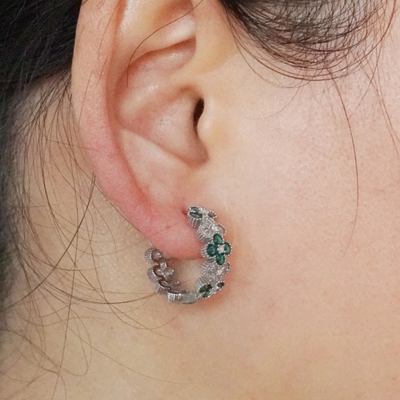 Any 4/$25! Silver Clear and Emetald Green Crystal Infinity Hoop Earrings - Picture 3 of 6